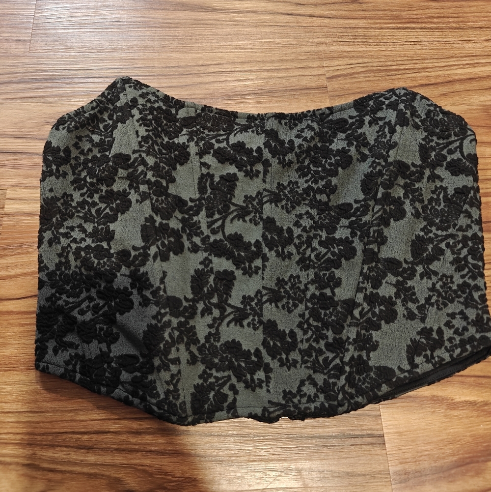🔥 2/$10 3/$12 Vintage Anthropologie Black and Olive Burnout Velvet Corset Top